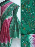 Pink and Green Kanthawork Silk Saree
