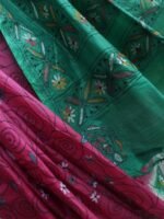 Pink and Green Kanthawork Silk Saree - Image 5