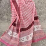 Pink and White Block-Print Chanderi Dupatta