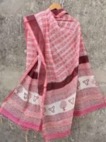 Pink and White Block-Print Chanderi Dupatta