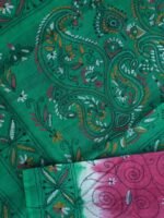 Pink and Green Kanthawork Silk Saree - Image 4