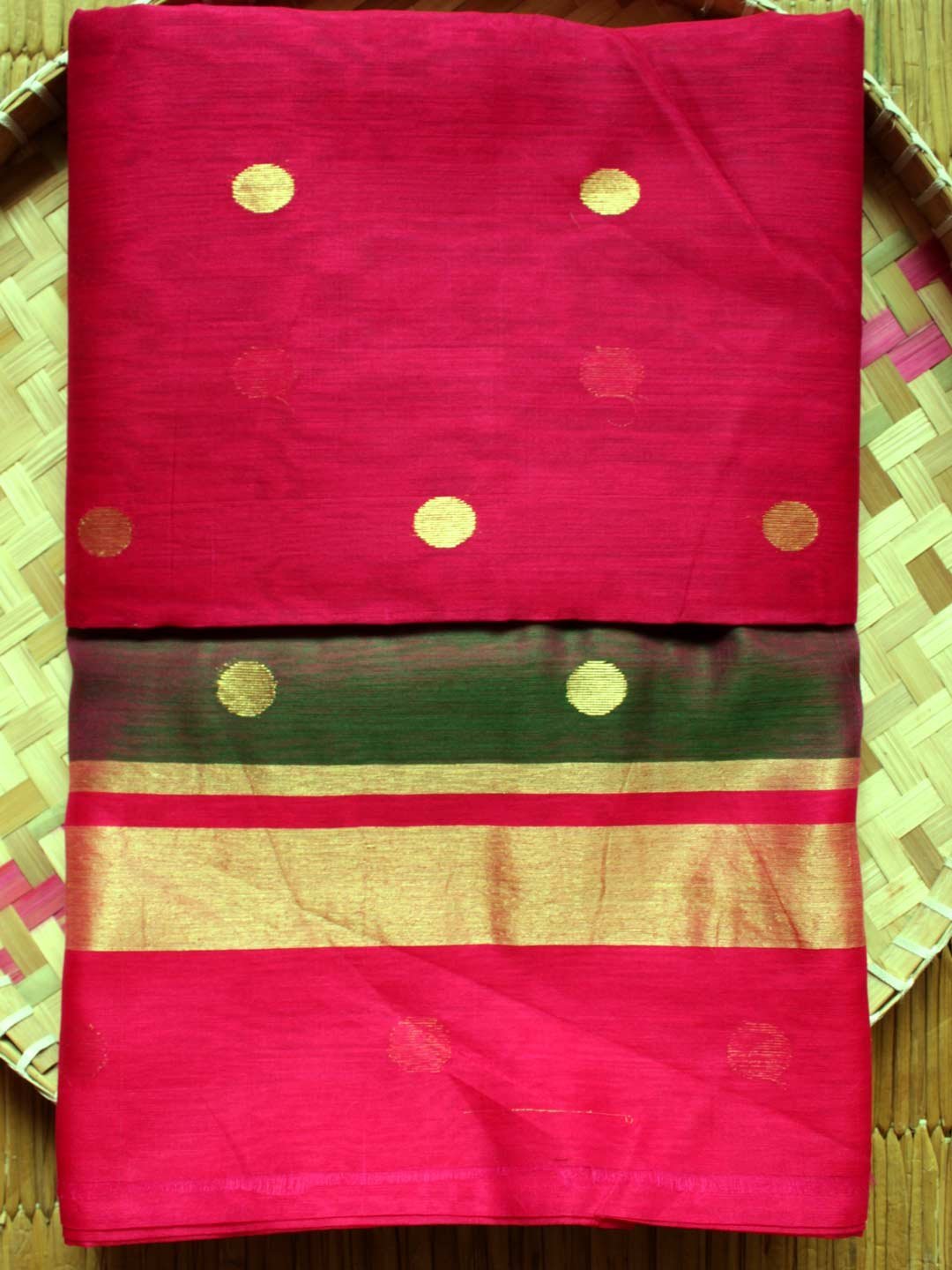 Pink-and-green-pure-zari-chanderi-silk-sari.jpg Chanderi Pink and Green Zariwork Sari - Image 1