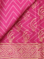 Pink and off-white Block-printed Mul-cotton Sari - Image 3