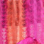 Pink and Orange Kanthawork Tussar silk Fabric