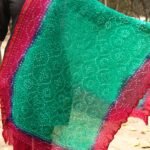 Pink border, Green poly-silk Bandhani Dupatta