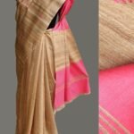 Pink eri silk palla, Beige katiya-Tussar-silk Sari