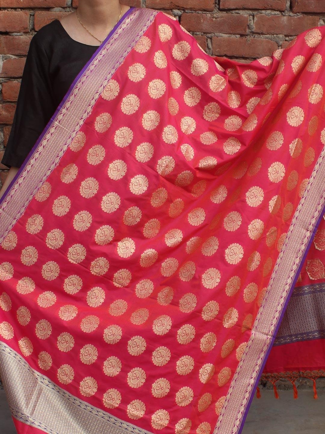 Pink-imitation-katan-silk-banarasi-dupatta.jpg Pink Imitation-Katan Banarasi Duppata - Image 1
