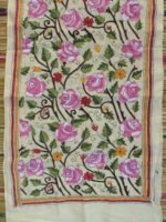 Pink Roses Kanthawork Tussar Silk Stole - Image 3