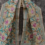 Pink Roses Kanthawork Beige tussar silk Stole