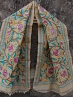 Pink Roses Kanthawork Beige tussar silk Stole