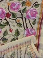 Pink Roses Kanthawork Tussar Silk Stole - Image 2