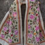 Pink Roses Kanthawork Tussar Silk Stole