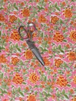 Pink, Yellow, Green Sanganeri Print cotton fabric