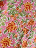 Pink, Yellow, Green Sanganeri Print cotton fabric - Image 2