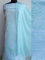 Powder Blue cotton Chikankari Dress-Material