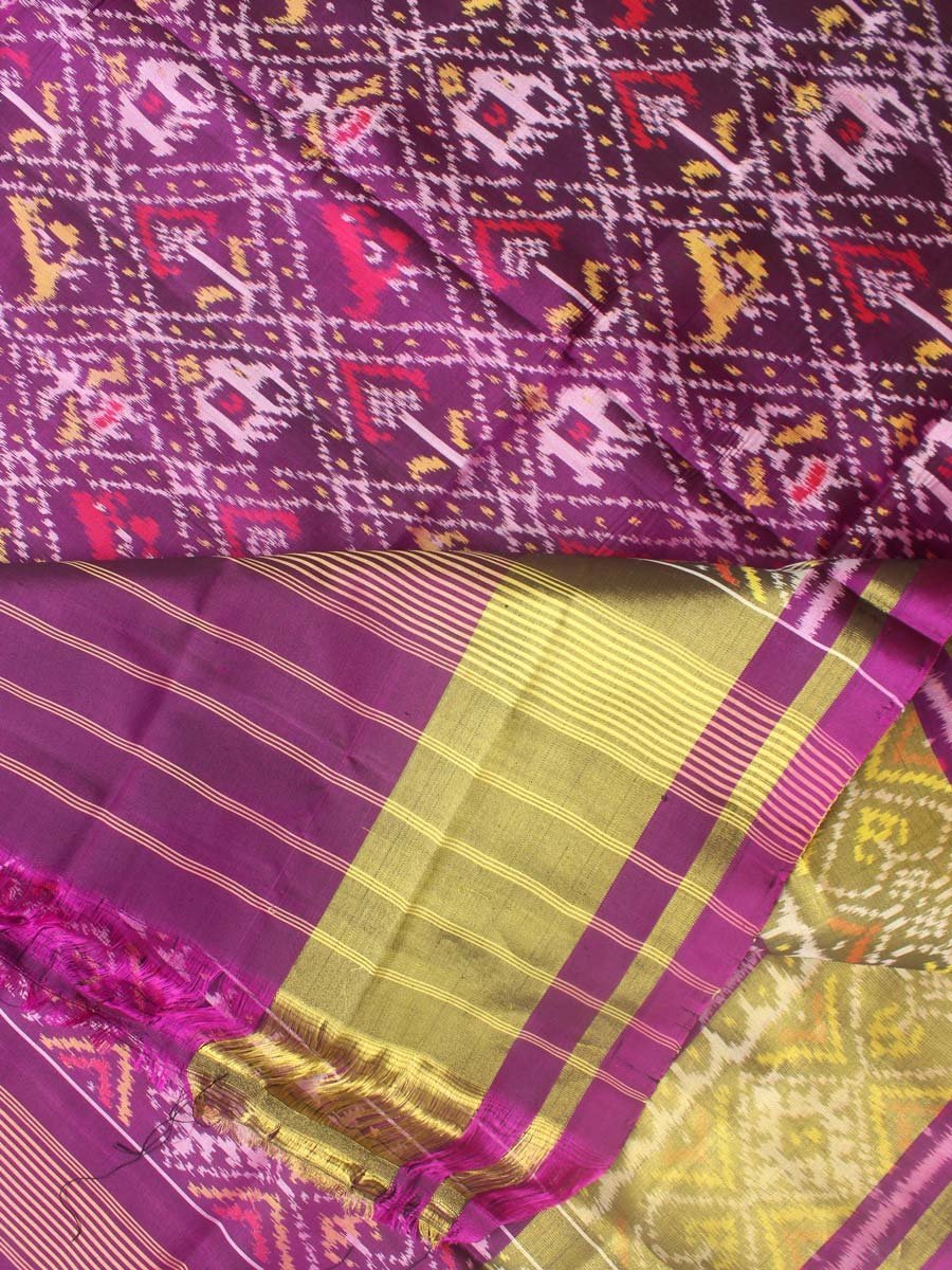 Purple-and-golden-Patola-pure-silk-dupatta-Shilphaat.jpg Purple pure silk Patan Patola Dupatta - Image 1