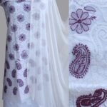 Purple and white chikankari cotton Dress-material