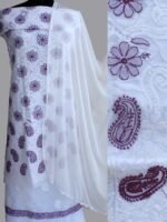 Purple and white chikankari cotton Dress-material