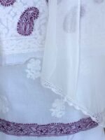 Purple and white chikankari cotton Dress-material - Image 3