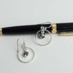 Purple stone, Circular, pure silver Earrings