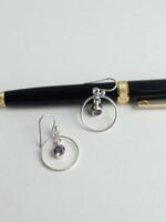 Purple stone, Circular, pure silver Earrings
