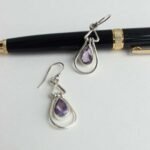 Purple stone, Drop-shape Silver Earrings