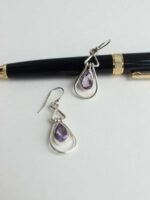 Purple stone, Drop-shape Silver Earrings