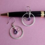 Purple stone, hoop Real Silver Earrings