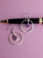 Purple stone, hoop Real Silver Earrings