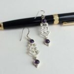 Purple stone, Long Silver Earrings