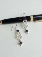 Purple stone, Long Silver Earrings