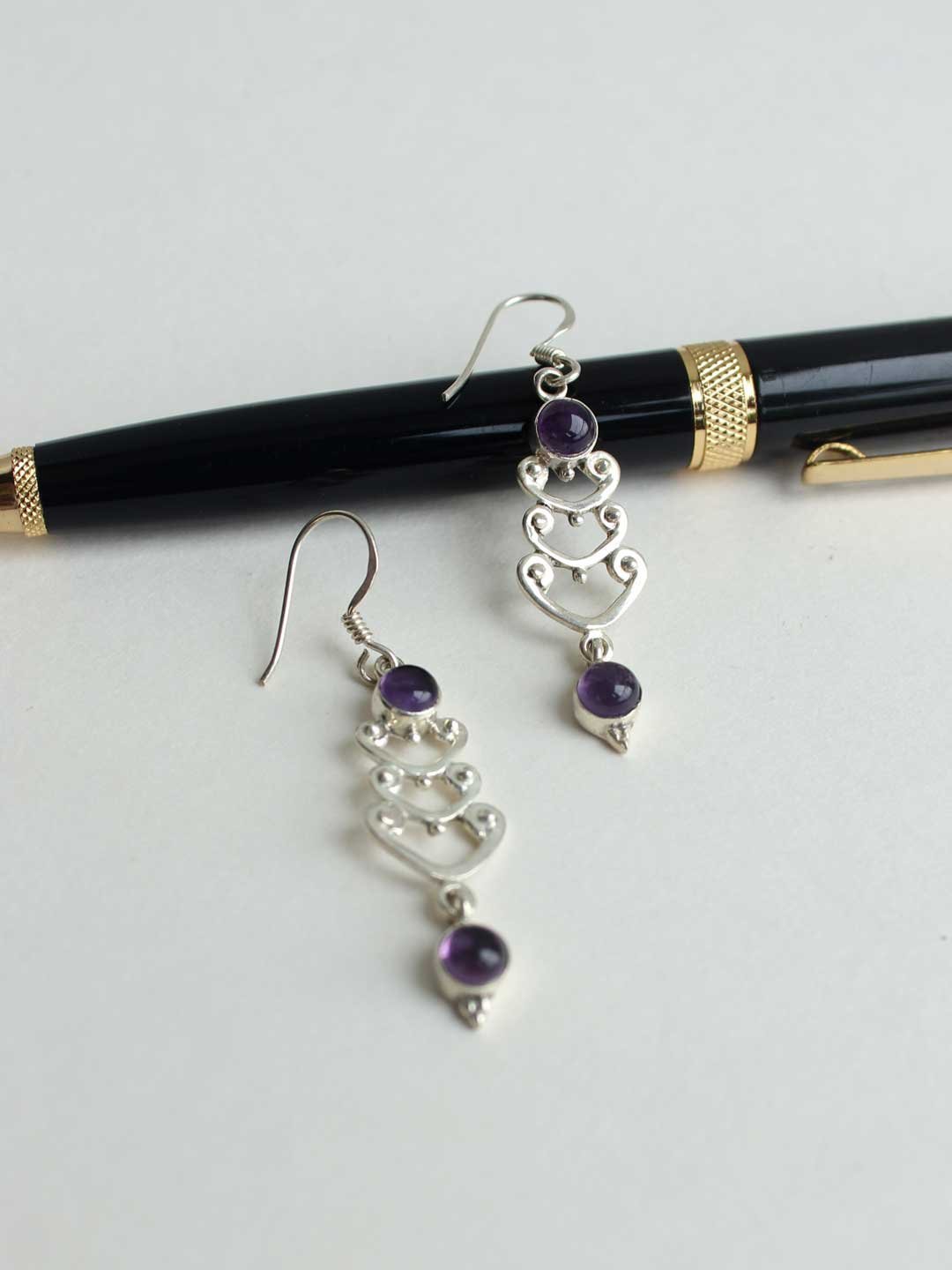 Purple-stone-long-silver-earrings.jpg Purple stone, Long Silver Earrings - Image 1