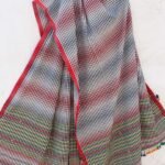 Red, black, white stripes Bhujodi cotton Dupatta