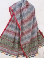 Red, black, white stripes Bhujodi cotton Dupatta