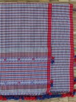 Red, Blue, White Checked Bhujodi cotton Dupatta - Image 2