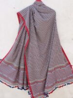 Red, Blue, White Checked Bhujodi cotton Dupatta