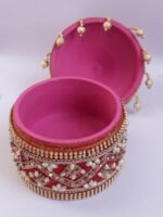 Red Crystal and beads small wooden Sindur-Box - Image 4