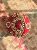 Red Crystal and beads small wooden Sindur-Box - Image 3