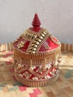Red Crystal and beads small wooden Sindur-Box - Image 2
