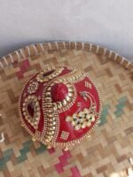 Red crystal Lace Big wooden Sindur-box - Image 3