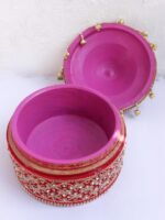 Red crystal Lace Big wooden Sindur-box - Image 4