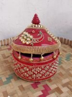 Red crystal Lace Big wooden Sindur-box - Image 2