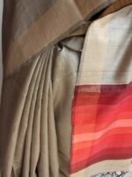 Red Palla, Undyed Desi Tussar silk Saree - Image 2