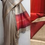 Red Palla, Undyed Desi Tussar silk Saree