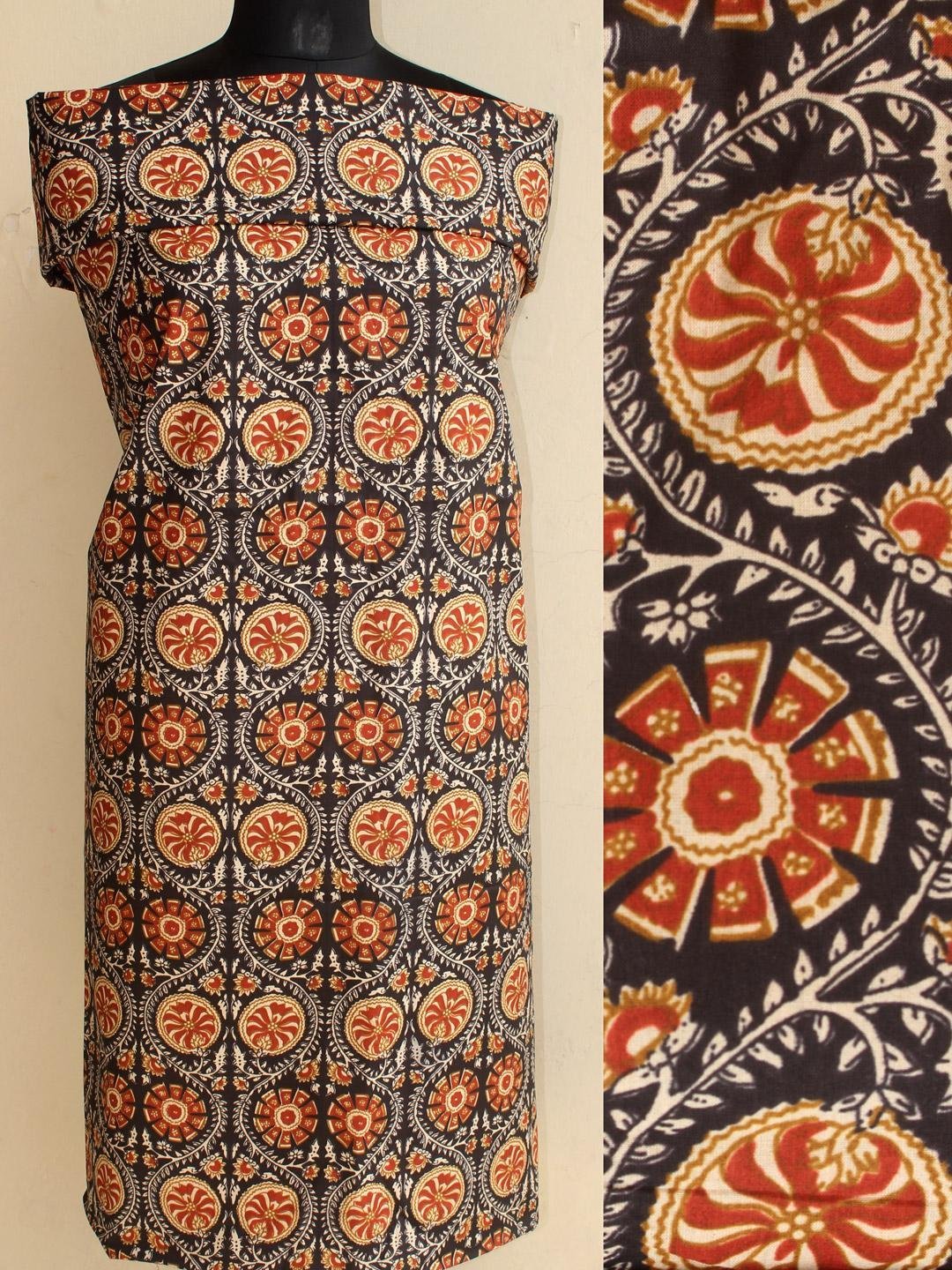 Red-and-Black-Block-Printed-Cotton-Kurta-Fabric.jpg Red and Black Block-printed Cotton Kurta Fabric - Image 1