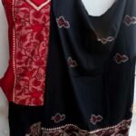 Red and Black Birds Kantha embroidered Dress Material