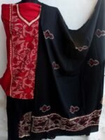 Red and Black Birds Kantha embroidered Dress Material