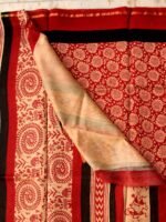 Warli Palla, Red and Beige Block-Printed Silk-cotton Sari - Image 2