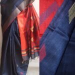 Red and Blue Mulberry Dupion Silk Saree