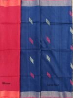 Red and Blue Mulberry Dupion Silk Saree - Image 4